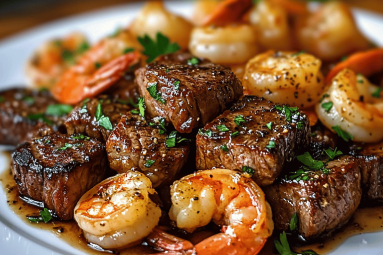 Garlic Butter Steak Bites and Shrimp