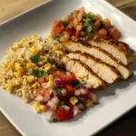 Southwest Chicken Plate with Pico Power served with fresh pico and rice