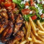 Grilled Chicken Wings Plate with Fries & Feta Salad