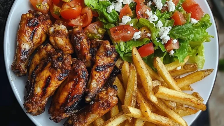 Grilled Chicken Wings Plate with Fries & Feta Salad
