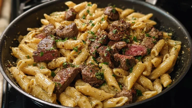 One-Skillet Spicy Garlic Butter Parmesan Steak Pasta