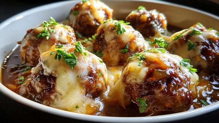 Crockpot French Onion Meatballs
