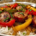 sausage and peppers over rice