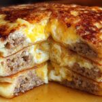Sausage egg and cheese stuffed pancakes