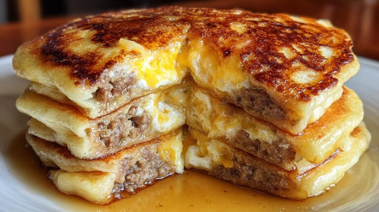 Sausage egg and cheese stuffed pancakes