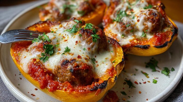 squash boats with meatballs