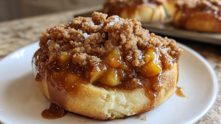Salted Caramel Peach Crumble Buns