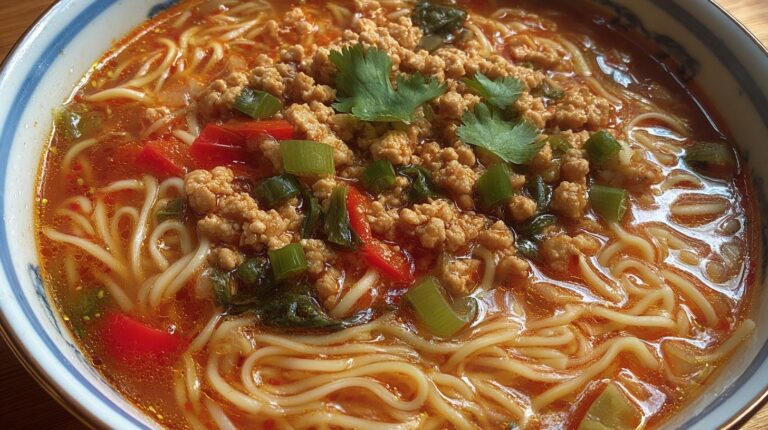 spicy ground chicken noodle soup